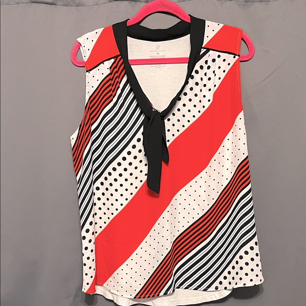 New York & Company Red and Black Patterned Blouse